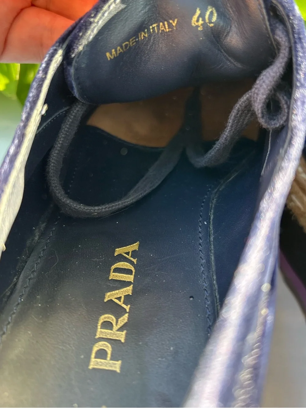 PRADA Velvet Platform Oxford Espadrille Embellished Crystals Shoes Size 40